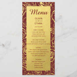 Menú Relieve metalizado dorado Floral sobre Borgoña