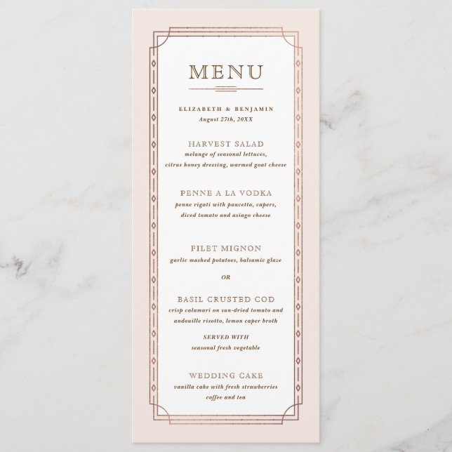 Menú Relieve metalizado dorado rosa rosado Rubor blanco (Anverso)