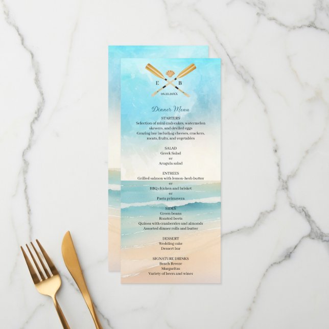 Menú Remo de Playa Acuarela Boda (Anverso/Reverso In Situ)