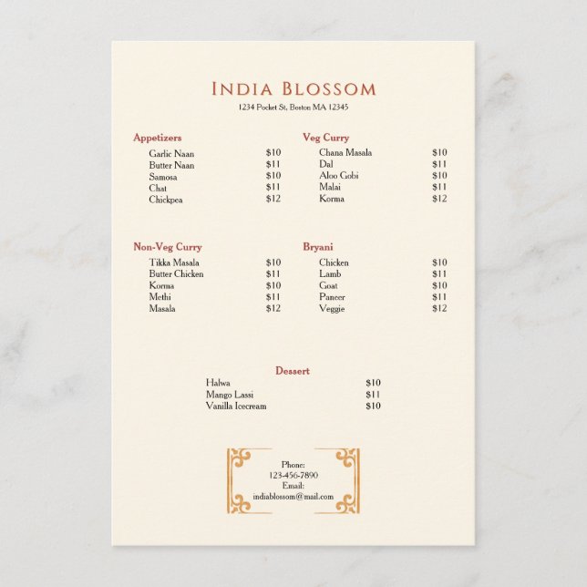 Menú Restaurante con borde decorativo simple (Anverso)