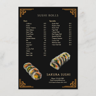 Menú Restaurante de Sushi Japonés Moderno Simple