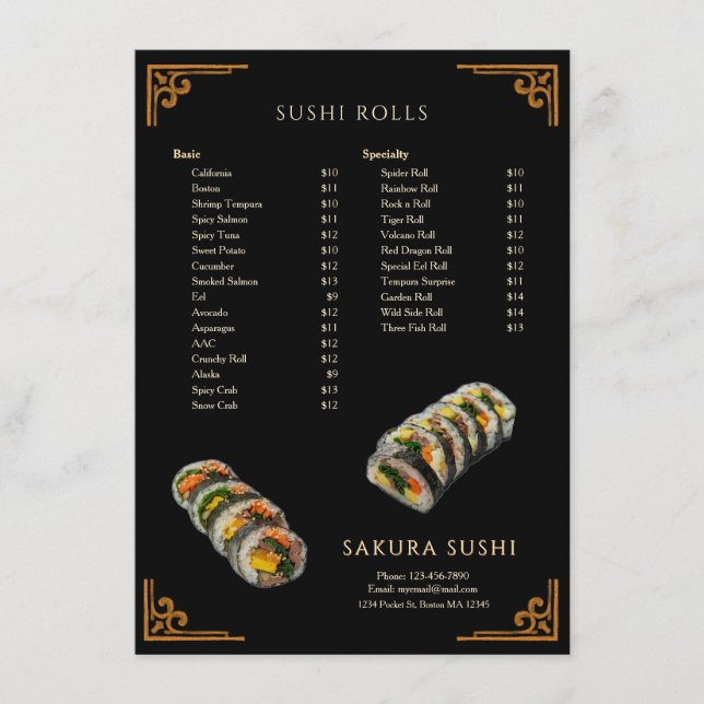 Menú Restaurante de Sushi Japonés Moderno Simple (Anverso)