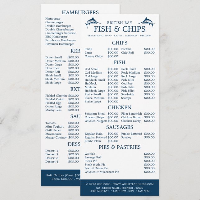 Menú Restaurante Fish & Chip Shop Slimline (Anverso / Reverso)