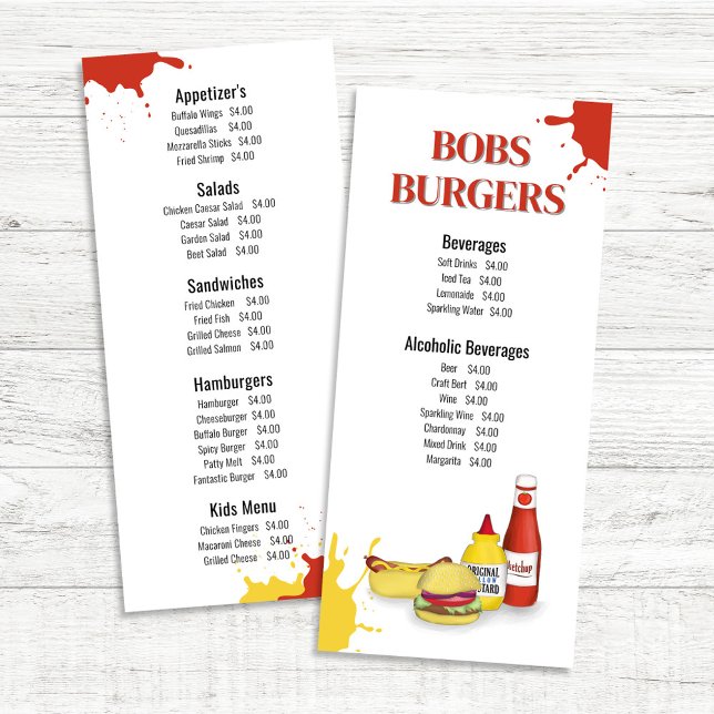 Menú Restaurante Hamburger Hot Dog (Restaurant menu list with hamburgers and hot dogs.)