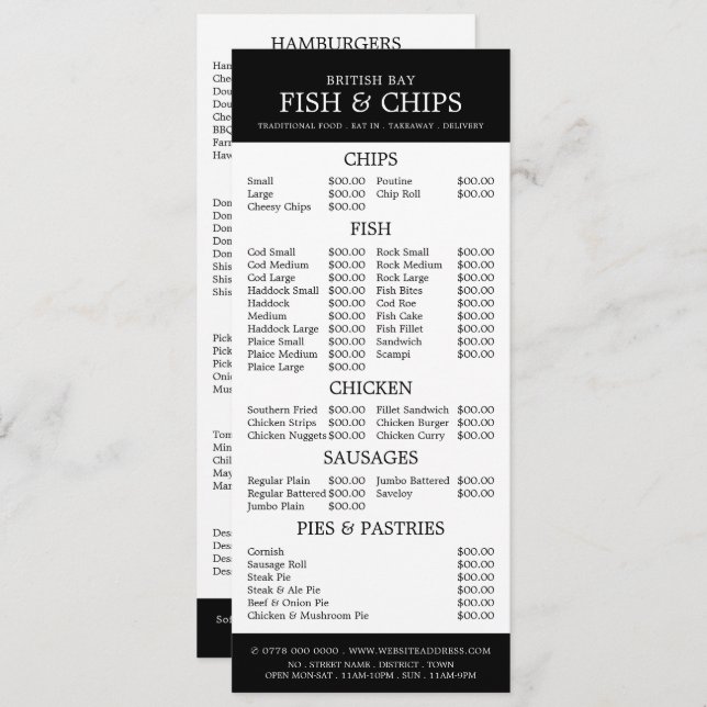 Menú Restaurante Pescado y Patatas Fritas Slimline (Anverso / Reverso)