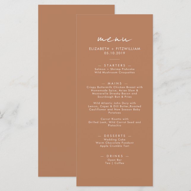 Menú Resumen de Boho | Cena Boda de Caramel Mocha (Anverso / Reverso)