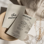 Menú Retro Black Cream Bright Moderne Trendy Boda<br><div class="desc">Un colorido menú retro funky moderno y luminoso para la cena boda. Que presenta el diseño de plantillas de moda de fondo boho crema vintage y tipografía negra y menú escrito a mano en rojo. Perfecto y a juego con la suite.</div>