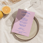 Menú Retro Colorido Brillante Funky Moderno Boho Boda<br><div class="desc">Un colorido menú retro funky moderno y luminoso para la cena boda. Que presenta el diseño de plantillas de moda de fondo boho rosa pálido y tipografía azul y menú escrito a mano en azul. Y fondo verde claro. Perfecto y a juego con la suite.</div>