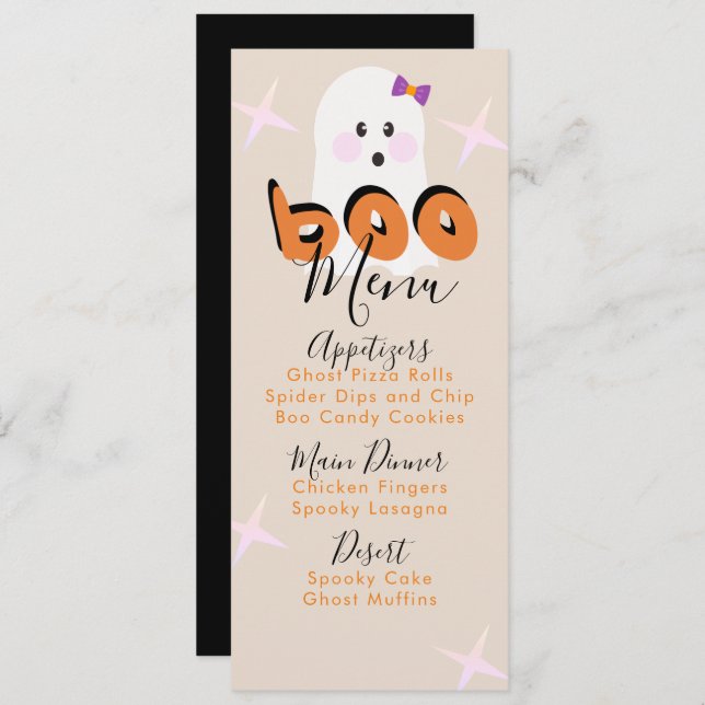 Menú Retro Halloween Ghost Birday Party (Anverso / Reverso)