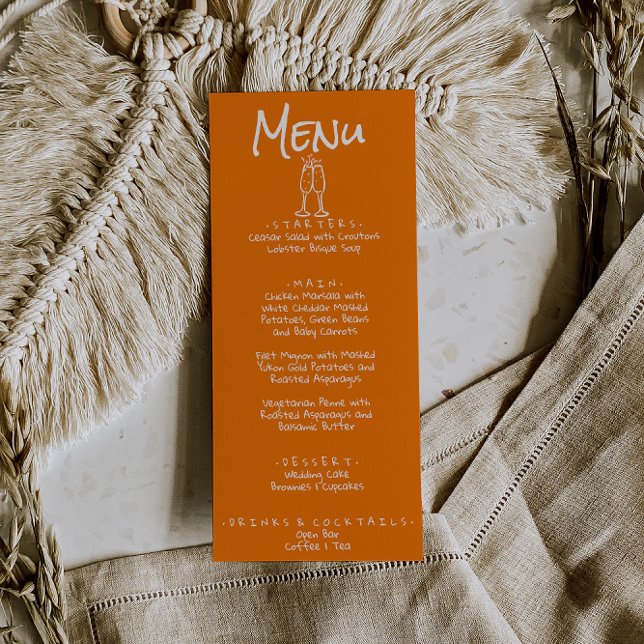 Menú Retro Hand Written Drawn Orange Quirky Fun Wedding (Subido por el creador)