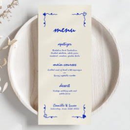 Menú Retro manuscrito Whimsical Blue Boda