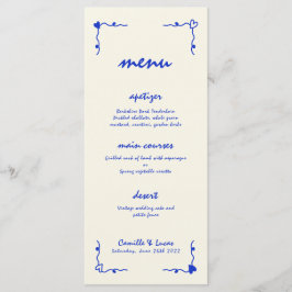 Menú Retro manuscrito Whimsical Blue Boda