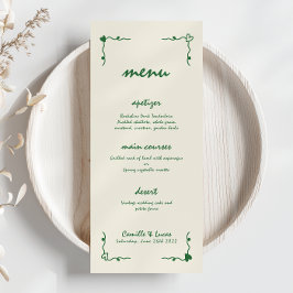 Menú Retro manuscrito Whimsical Green Boda