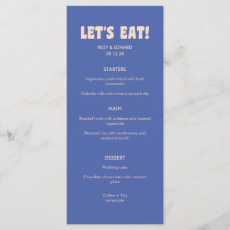 Menú Retro Modern Dark Blue Beige "Let's Eat!" Wedding