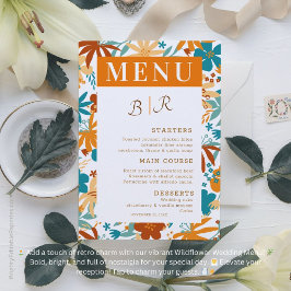 Menú Retro Resumen Brillante Negrita Boda de Flor Silve