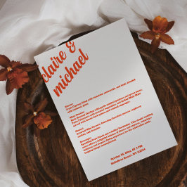 Menú Retro Simple Boda Tabla Tarjetas Menú plano