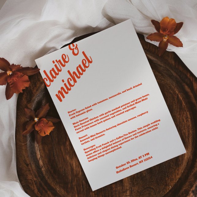 Menú Retro Simple Boda Tabla Tarjetas Menú plano (Simple Wedding Table Menu Cards Flat Menu)