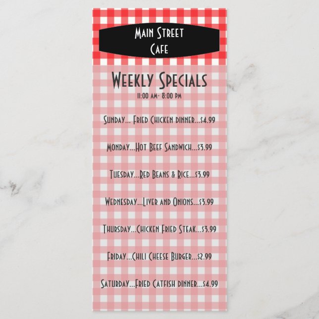 Menú Retro Tablecloth Red Gingham Cafe (Anverso)