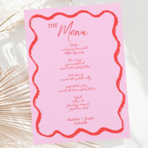 Menú Retro Wavy Squiggle Pink Red Handwriter Boda