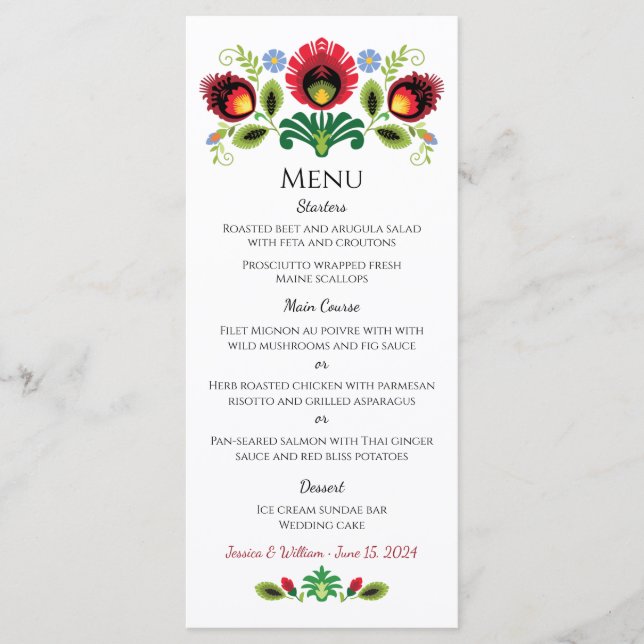 Menú Rojo de flores folclóricas polacas (Anverso)