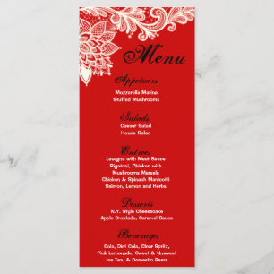 Menú Rojo del cordón del Victorian del vintage de 25