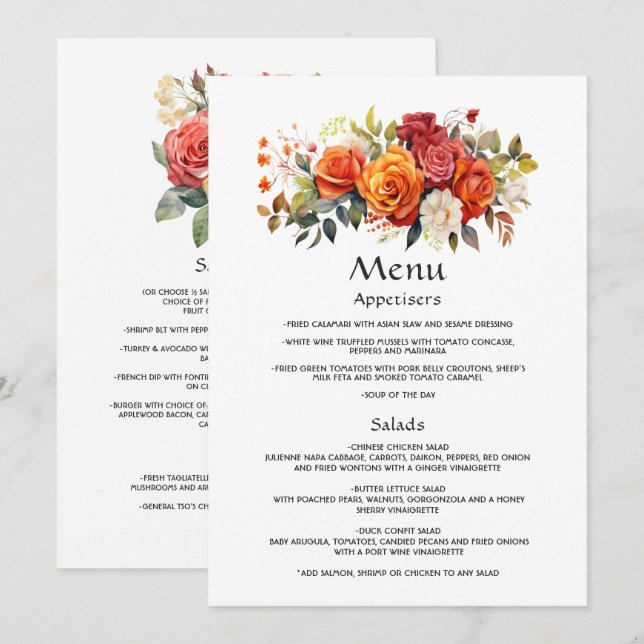 Menú Rojo, Naranja y Floral Salvia (Anverso / Reverso)