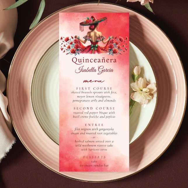 Menú Rojo Quinceañera de estilo mexicano (Subido por el creador)