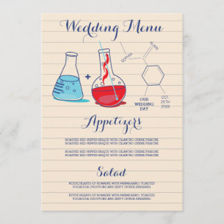 Menú rojo y azul de la boda de la química