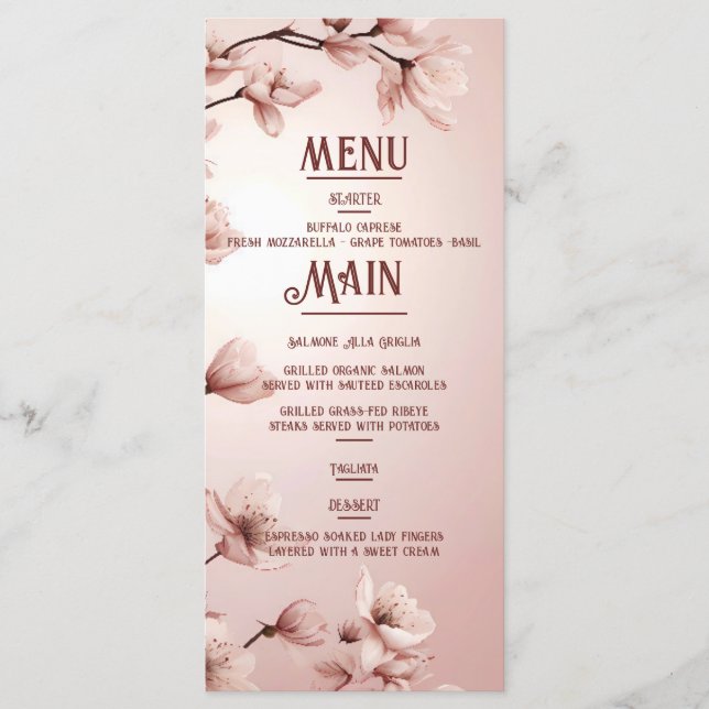 Menú Romance floreciente: un tema de Boda floral comple (Anverso)