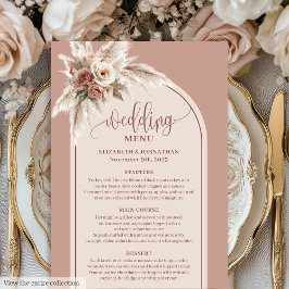 Menú Romantic Boho Dusty Pink Pampas Floral Wedding