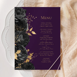 Menú Romántico Boda floral morado de oro negro