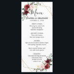 Menú Romántico Borgoña Rojo Rosa Rubor Floral Geométric<br><div class="desc">Elegante y moderno carta de boda floral con acuarela geométrica, romántica y romántica, con ramo de burdeos / marsala, rosas color rosa rubor, morado, acuarela de melocotón con follaje a juego. Perfecto para un boda de otoño/verano medio. Encontrará más diseños y variaciones de mi tienda "blissweddingpaperie". Y no dudes en...</div>