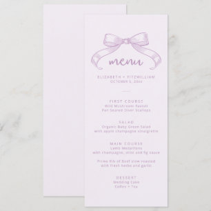 Menú Romántico Bow Lilac Background Boda