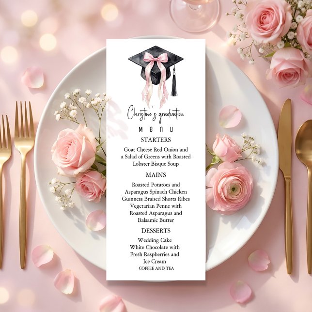 Menú Romántico de Graduación Para Ella (Romantic Graduation Menu For Her #menu #dinner #pinkbow #graduationmenu #graduationmenuforher #chick)
