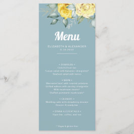 Menú Romántico elegante rosas amarillas boda acuarela