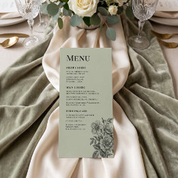 Menú Romántico Floral Verde Salvia Vintage