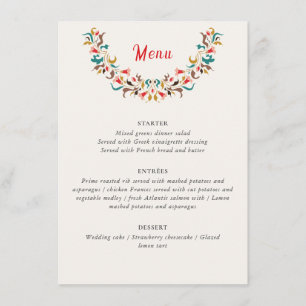 Menú Romántico Moderno Elegante Corona Floral Boda