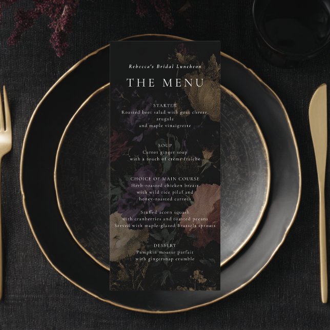 Menú Romántico Moody Dark Flowe Boda Bridal Shower (Subido por el creador)
