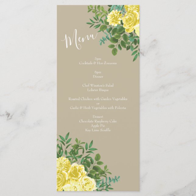 Menú Rosa Amarillo Vintage Elegante Boda (Anverso)