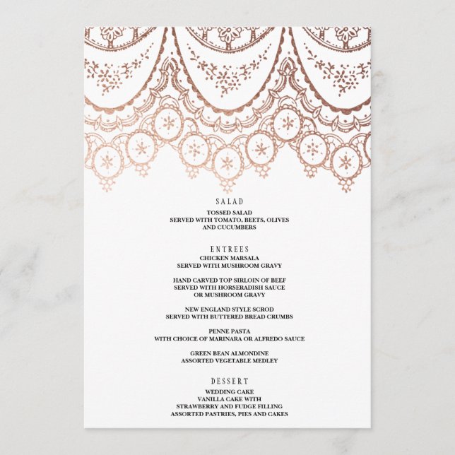 Menú Rosa Boda de encaje delgado dorado (Anverso)