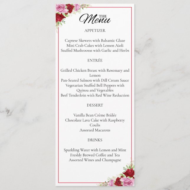 Menú Rosa de acuarela floral Boda (Anverso)