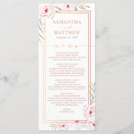 Menú Rosa de acuarela rosa floral Boda dorado