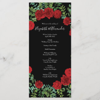 Menú Rosa de Boda floral Black and Red Peony