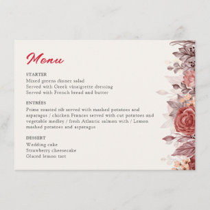 Menú Rosa de Borgoña Boho Floral Pampas Boda de Grass