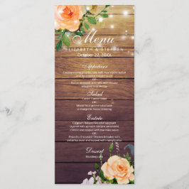 Menú Rosa de madera rústica Floral String Lights Boda M