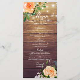 Menú Rosa de madera rústica Floral String Lights Boda M