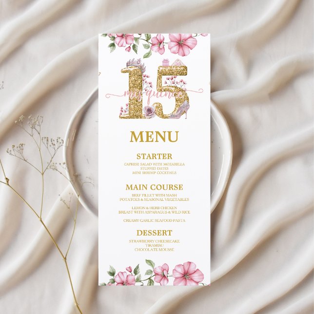 Menú Rosa Dorado Mis Quince Quinceañera (Subido por el creador)