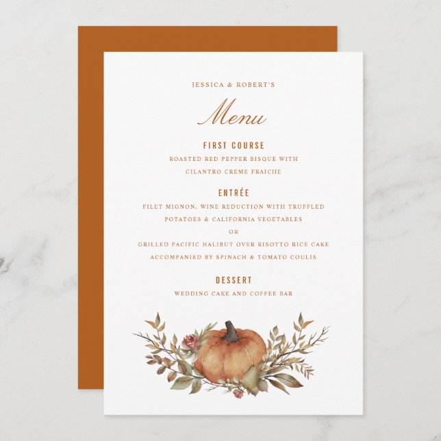 Menú Rosa Dusty Sage Rust Ball Wedding (Anverso / Reverso)