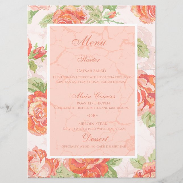 Menú rosa floral naranja (Anverso)