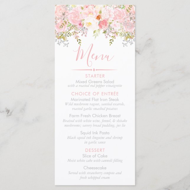 Menú Rosa Garden Bridal Shower Personalizado (Anverso)